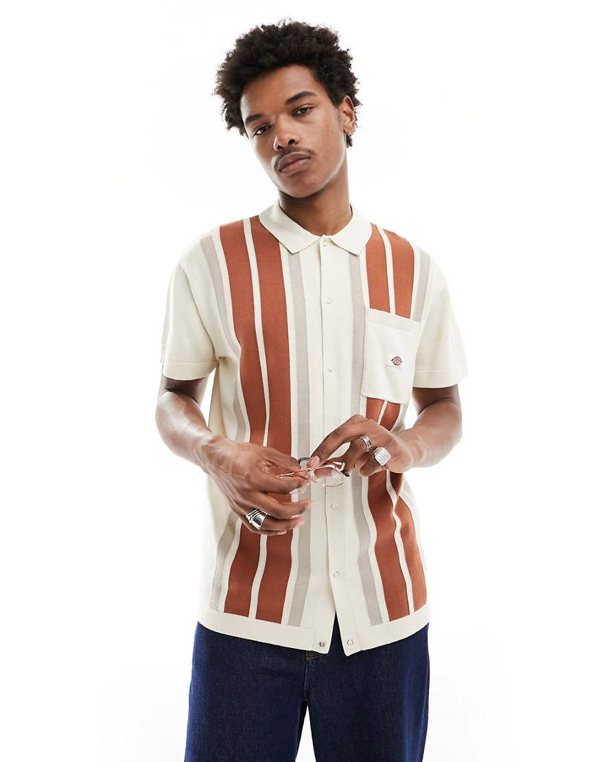 Dickies fieldale striped knitted polo shirt in cream-Neutral