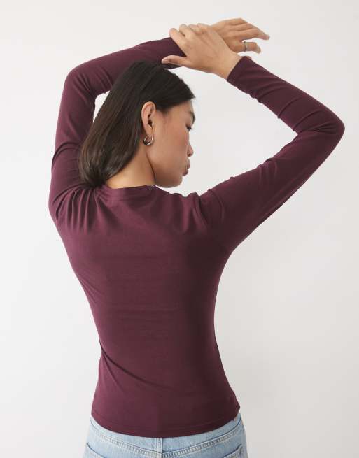 Dickies fitted long sleeve top in burgundy, 4 of 5