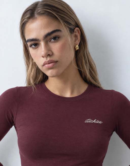 Dickies fitted long sleeve top in burgundy, 7 of 10