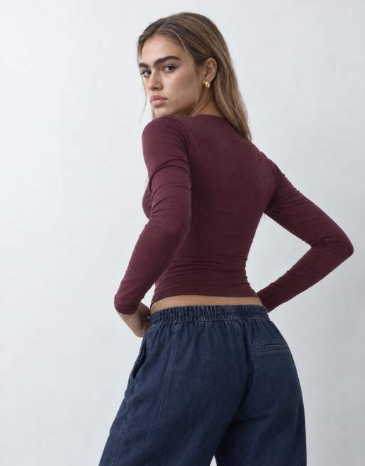 Dickies fitted long sleeve top in burgundy, 9 of 10