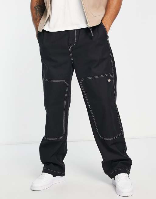 Dickies – Florala – Czarne płócienne spodnie z przetarciami na kolanach