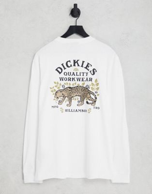 Dickies Fort Lewis back print long sleeve t-shirt in white