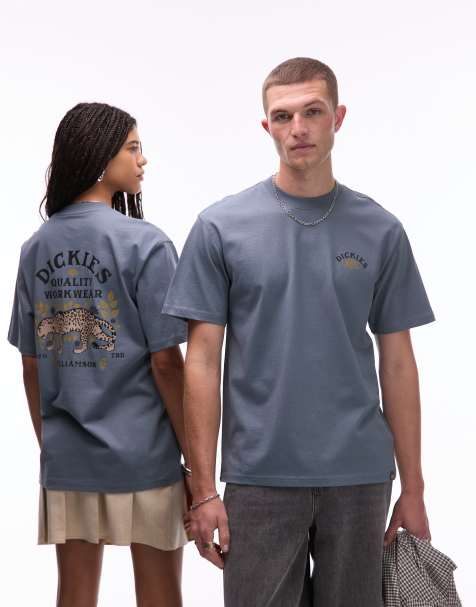Dickies fort lewis leopard graphic back print t-shirt in mid blue - view 1