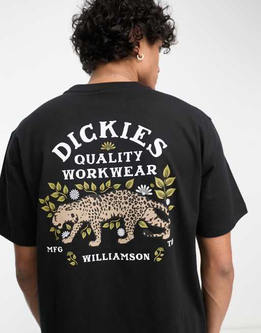 Dickies - Fort Lewis - Sort T-shirt med tigerprint på ryggen - Kun hos FhyzicsShops