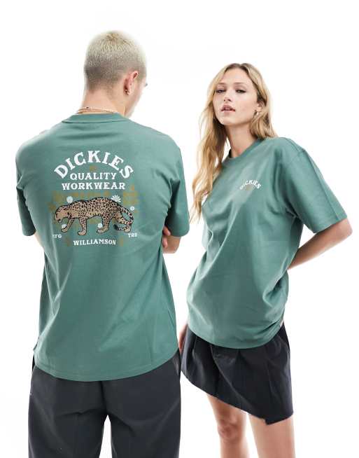 Dickies - Fort Lewis - T-shirt met tijgerprint op de achterkant in donkergroen, exclusief bij ASOS