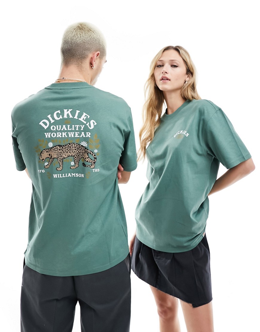 Dickies fort lewis tiger back print t-shirt in dark green- exclusive to asos