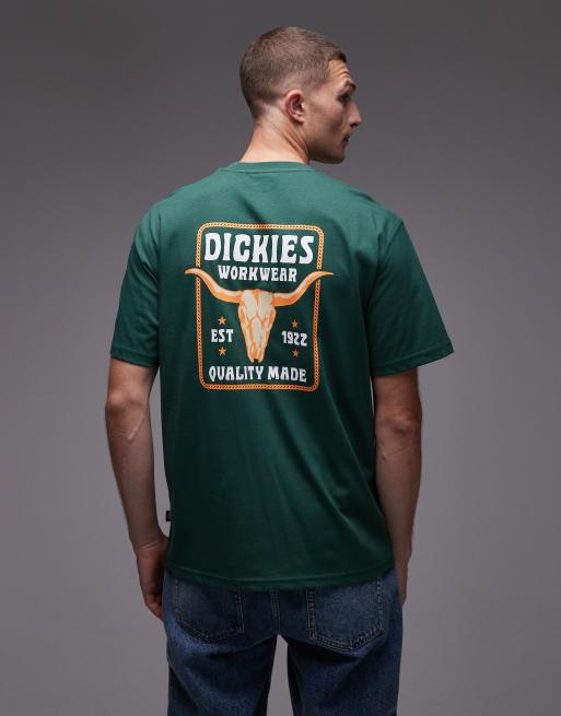 Dickies – Fort Peck – Ciemnozielony T-shirt z kowbojskim nadrukiem na plecach, tylko w ASOS
