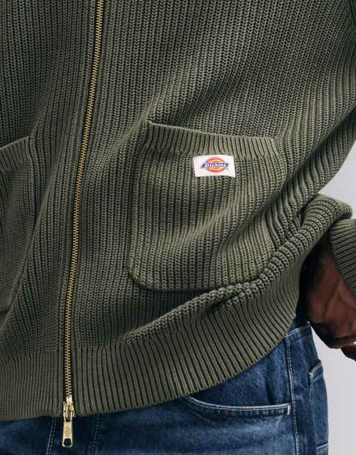 Dickies Fredonia knitted full zip sweatshirt in green, 3 of 5