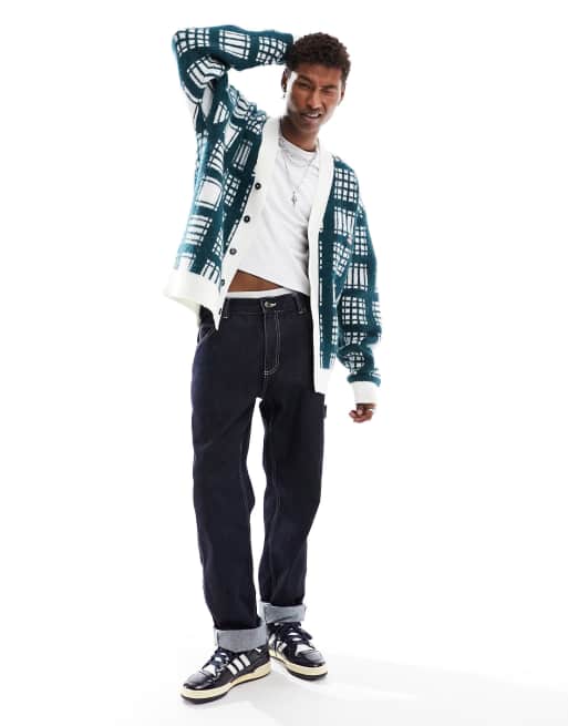 Dickies - Galva - Cardigan verde ed écru in maglia a quadri