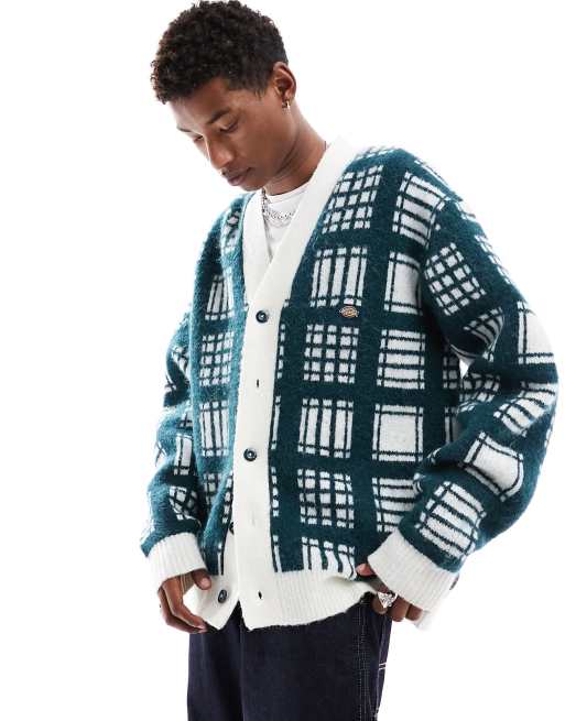 Dickies - Galva - Cardigan verde ed écru in maglia a quadri, 4 di 4