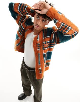 ANUFER Heren Geruit Gebreid Vest Warm Winter Sweater met Capuchon met Fleece Voering SD5A0823 Bourgondië S