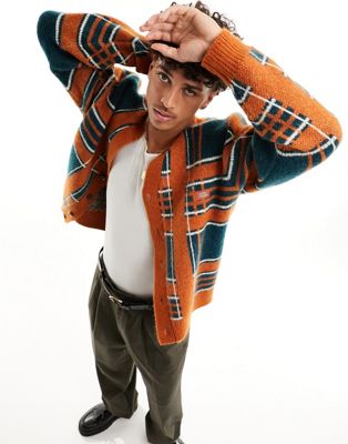 Dickies galva knitted check cardigan in brown - ASOS Price Checker