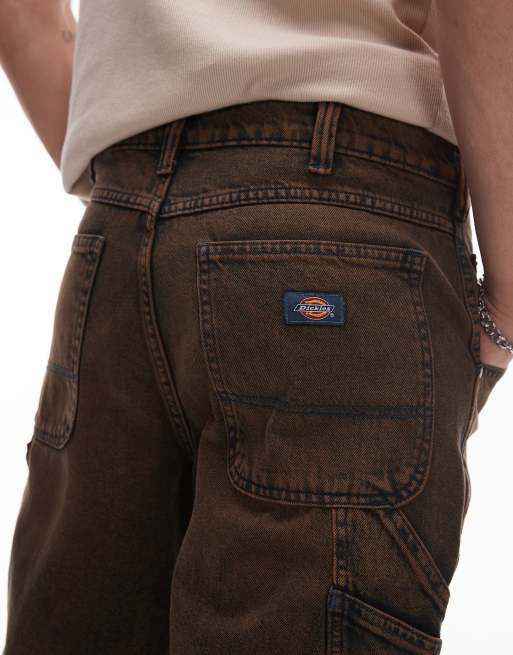 Dickies - Garyville - Pantaloncini di jeans regular fit blu indaco con tinta marrone, 5 di 5