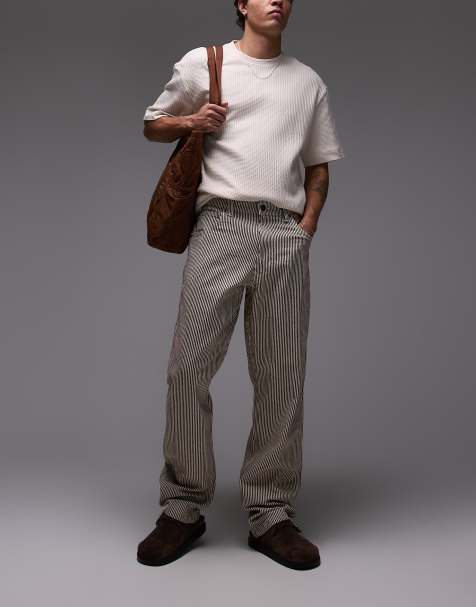 Dickies garyville regular fit hickory stripe trousers in cappuccino brown - view 1