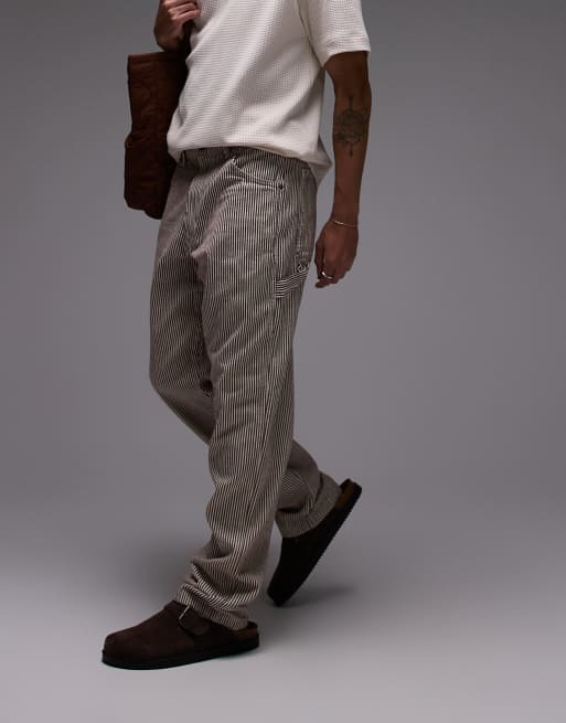 Dickies garyville regular fit hickory stripe trousers in cappuccino brown