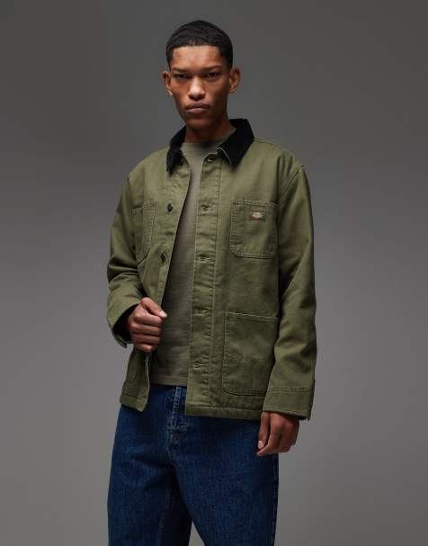 Dickies – Gefütterte Chore-Jacke aus Leinen in Khakigrün - view 1