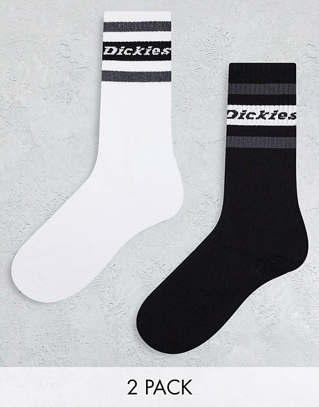 Dickies - genola crew socks in white and black multi two pack