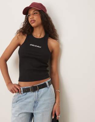 Dickies - Geripptes Trägertop in Schwarz mit mittigem Logo