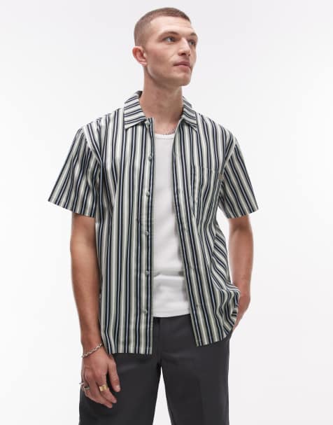 Dickies - Gestreept werk overhemd met korte mouwen in groen - view 1