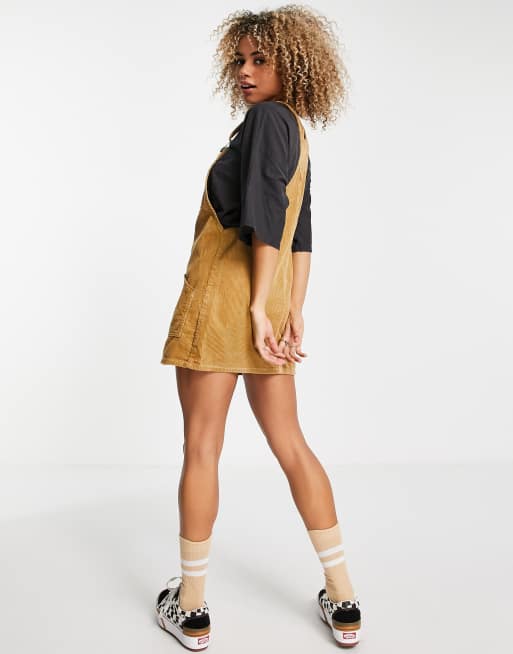 Dickies Girl cord overalls dress in tan ASOS