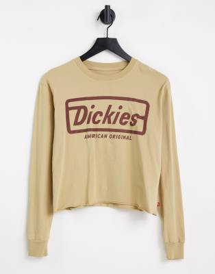 Dickies Girl Crop Long Sleeve T-shirt In Beige-brown