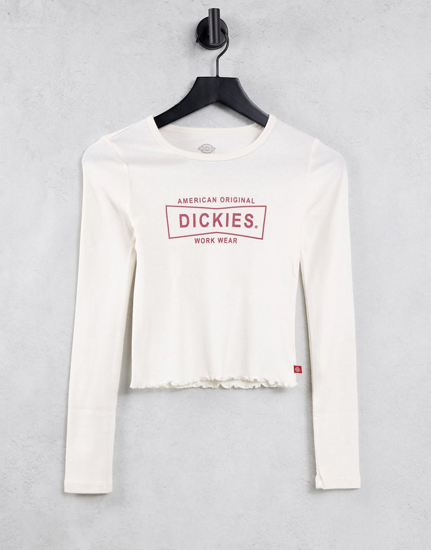 Dickies Girl Tomboy long sleeve crop t-shirt in cream-White