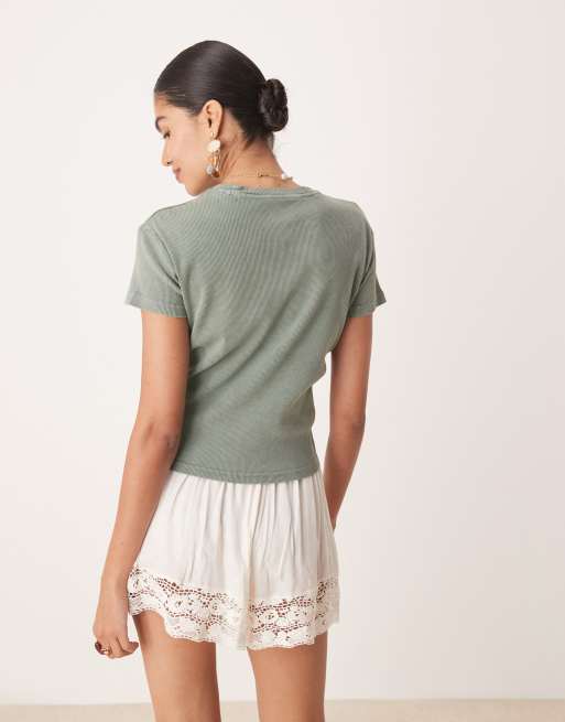 Dickies - Glacier View - Geribde baby tee met lange pasvorm in donkergroen met wassing, 2 van 4