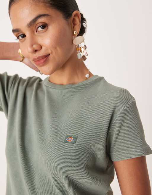 Dickies - Glacier View - Geribde baby tee met lange pasvorm in donkergroen met wassing, 3 van 4