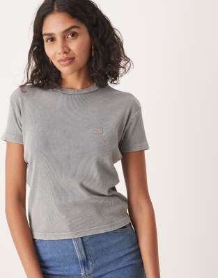 Dickies - Glacier View - Geripptes, knapp geschnittenes Longline-T-Shirt in verwaschenem Hellgrau