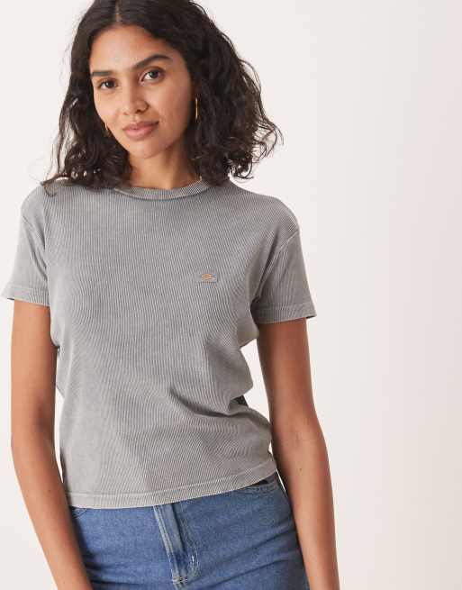 Dickies - Glacier View - T-shirt baby taglio lungo color grigio chiaro slavato a coste