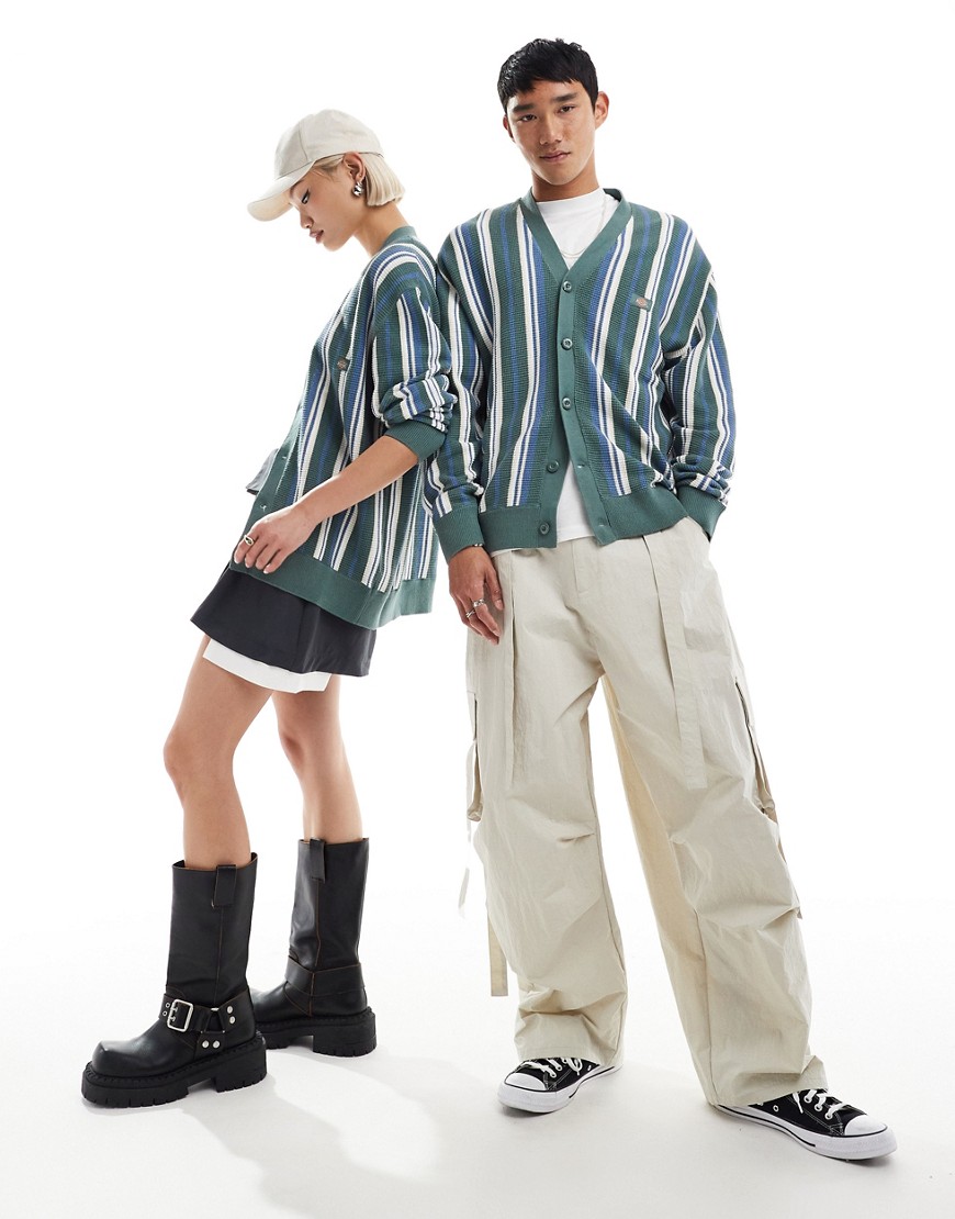 Dickies Glade Spring Cardigan In Vertical Stripe Blue And Green