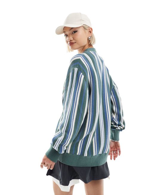 Dickies Glade Spring cardigan in vertical stripe blue and green