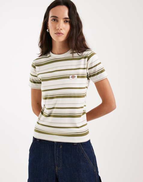 Dickies - Glade Spring - Gestreepte baby tee in kaki - view 1