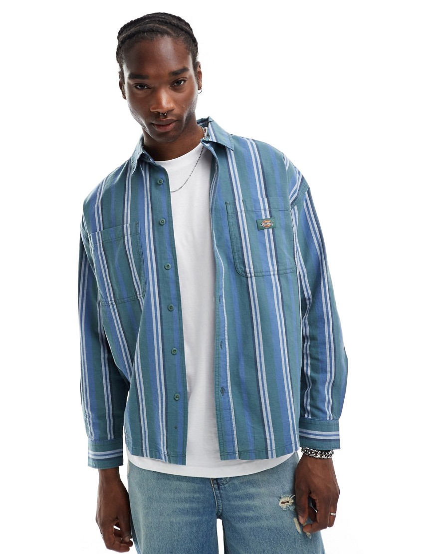 Dickies glade spring long sleeve striped shirt in blue multi-Green
