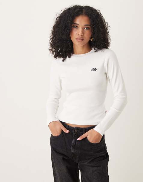 Dickies – Gladeville – Biały prążkowany T-shirt z długimi rękawami - view 1