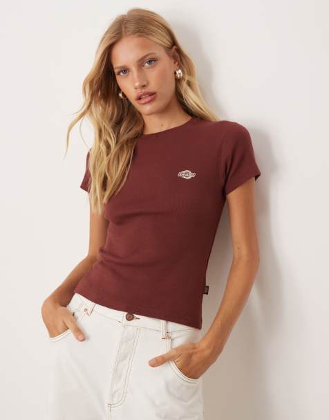 Dickies – Gladeville – Bordowa prążkowana koszulka o dopasowanym wydłużonym fasonie - view 1