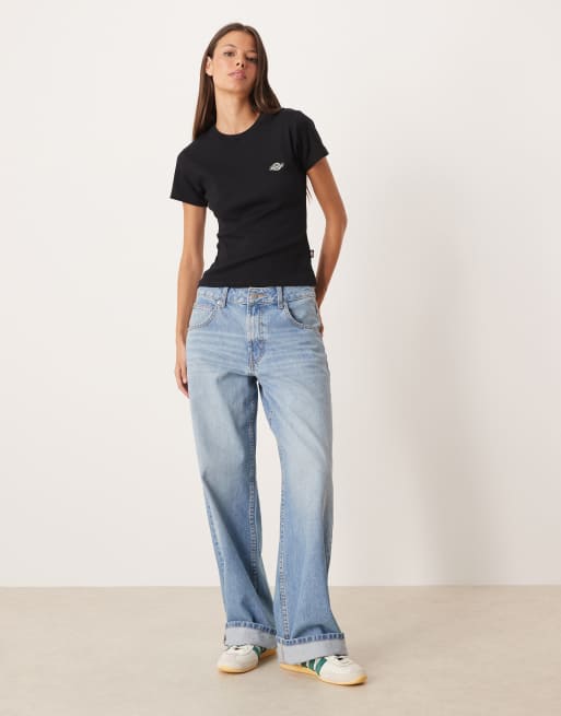 Dickies - Gladeville - Geribbelde baby tee met lange pasvorm in zwart, 3 van 4