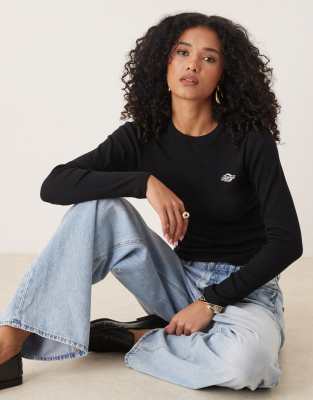 Dickies - Gladeville - Langärmliges, geripptes T-Shirt in Schwarz