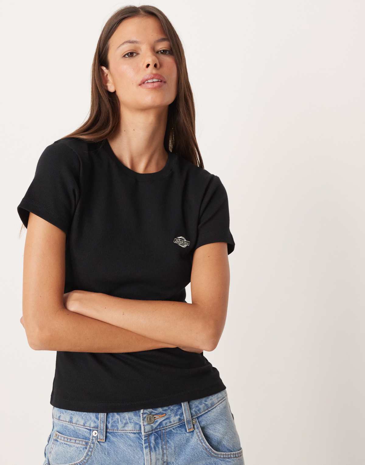 Dickies gladeville long line ribbed baby tee in black