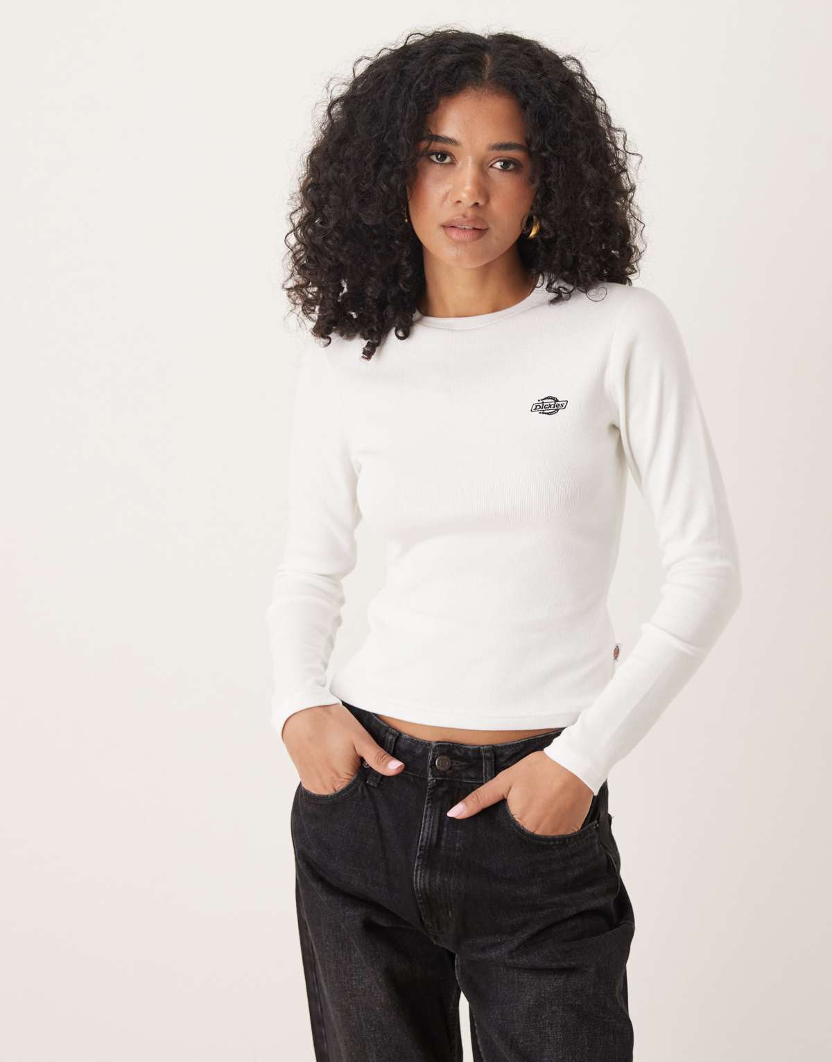 Dickies gladeville long sleeve ribbed t-shirt in white