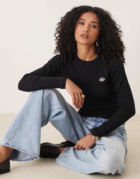 Dickies – Gladeville – Svart, ribbad t-shirt med långa ärmar - view 1