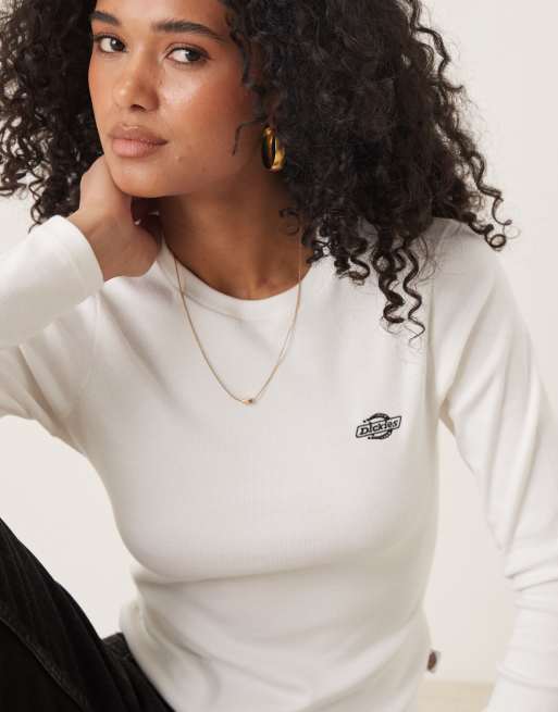 Dickies – Gladeville – Vit, ribbad t-shirt med långa ärmar, 3 av 4