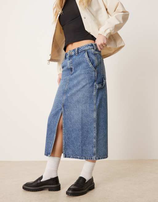 Dickies - Gonna lunga in denim blu risciacquato con spacco sul davanti e dettaglio sbiadito