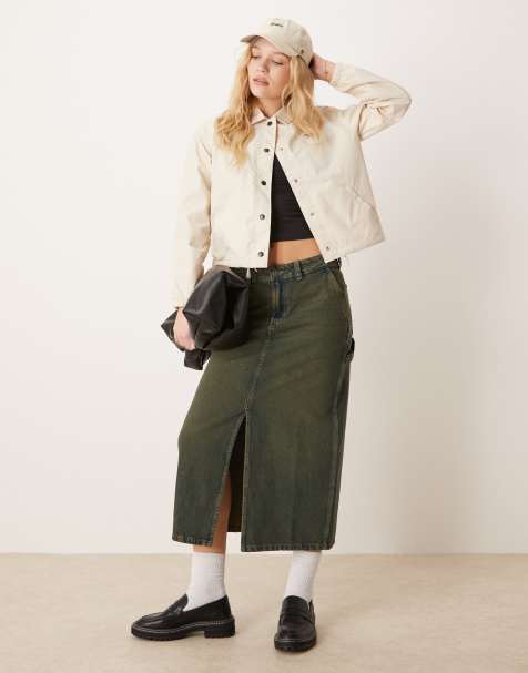 Dickies - Gonna lunga in denim grigio verde con spacco sul davanti - view 1