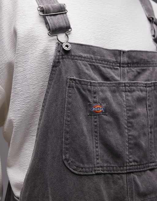 Dickies – Grå, tvättade, klassiska hängselbyxor i denim, 5 av 5