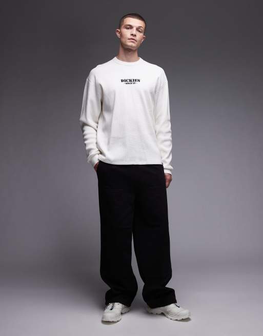 Dickies – Gräddvit, våfflad t-shirt med långa ärmar och centrerad logga, 2 av 5