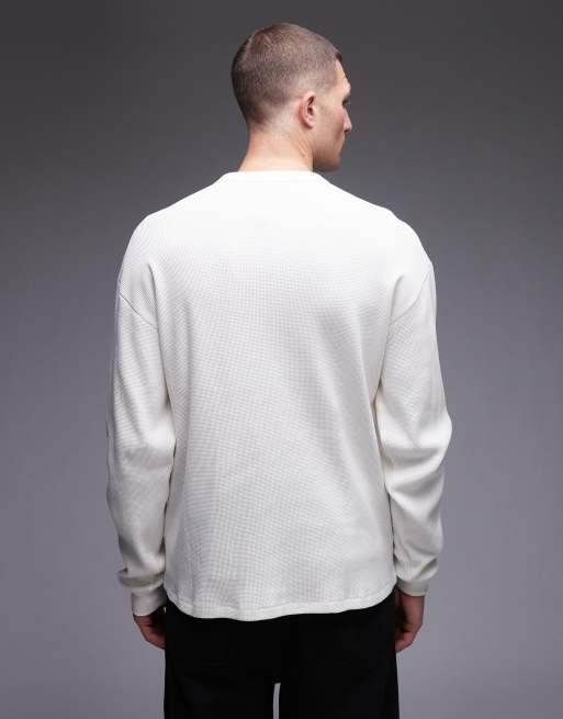 Dickies – Gräddvit, våfflad t-shirt med långa ärmar och centrerad logga, 3 av 5