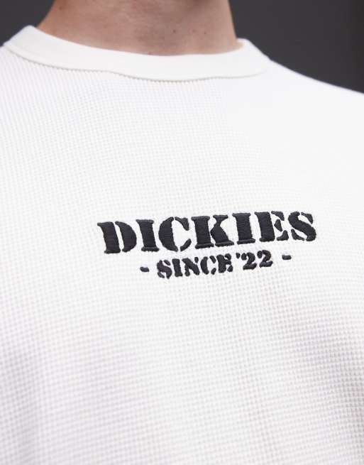 Dickies – Gräddvit, våfflad t-shirt med långa ärmar och centrerad logga, 5 av 5