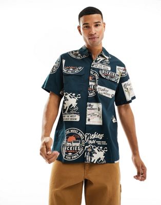 Dickies greensbury short sleeve shirt with vintage all over print in navy - ASOS Price Checker