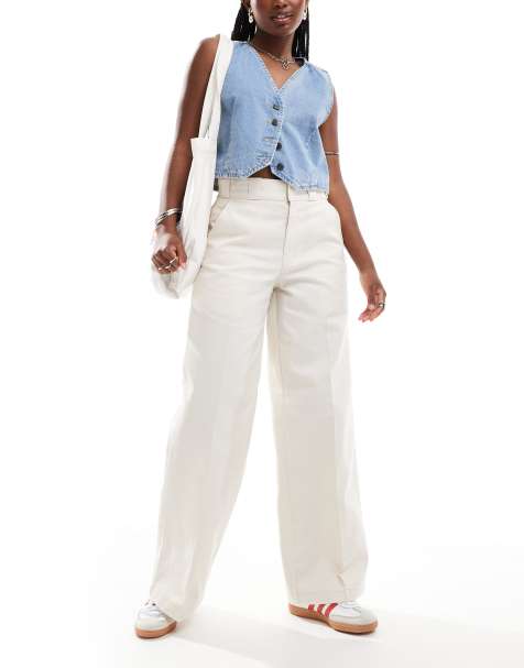 Dickies grove hill wide leg trousers in off white- exclusive to asos